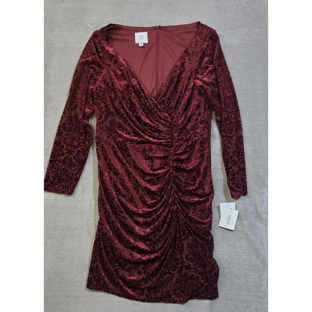 David Bridal Velvet Dress 16 Burgundy Burn Out Special‎ Occasion Holiday Bodycon